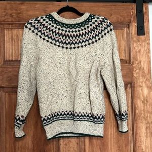 Classic Crewneck Fair Isle Sweater - Cream with Green Accent